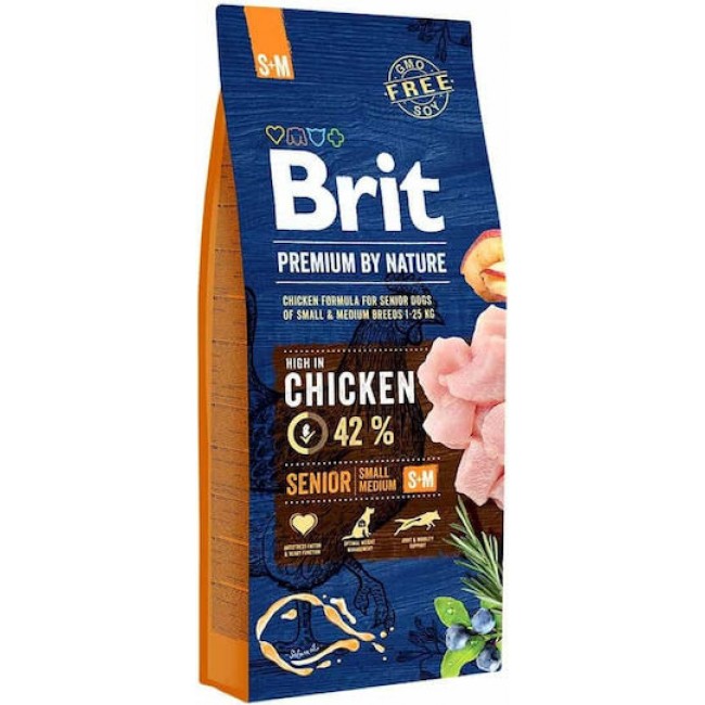 Brit Premium by Nature Senior Small/Medium 15kg Ξηρά Τροφή για Ηλικιωμένους Σκύλους Μικρόσωμων & Μεσαίων Φυλών με Κοτόπουλο