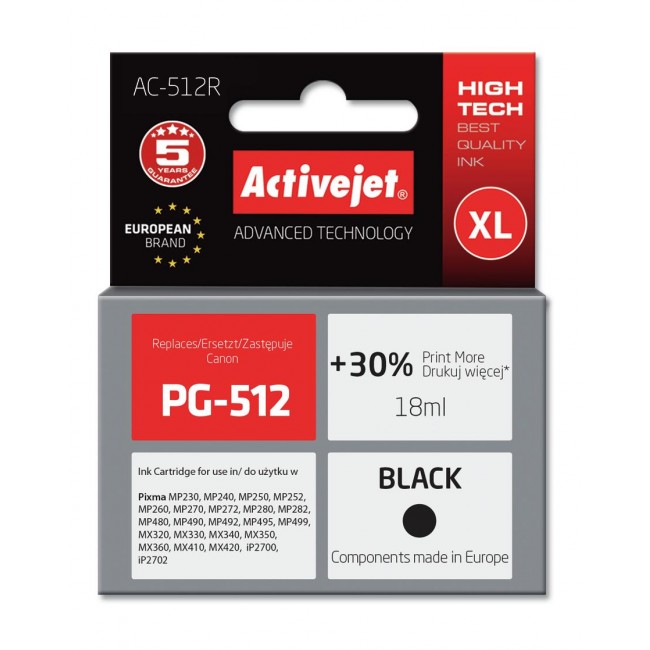 Activejet AC-512R ink (replacement for Canon PG-512 Premium 18 ml black)