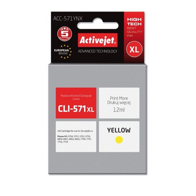 Activejet ACC-571YNX ink (replacement for Canon CLI-571Y XL Supreme 12 ml yellow)