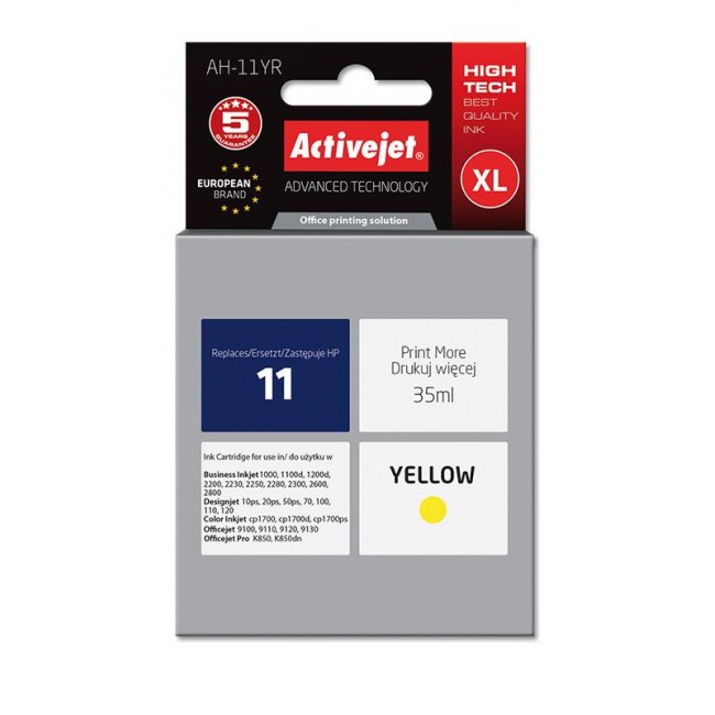 Activejet Ink Cartridge AH-11YR for HP Printer, Compatible with HP 11 C4838A Premium 35 ml yellow.