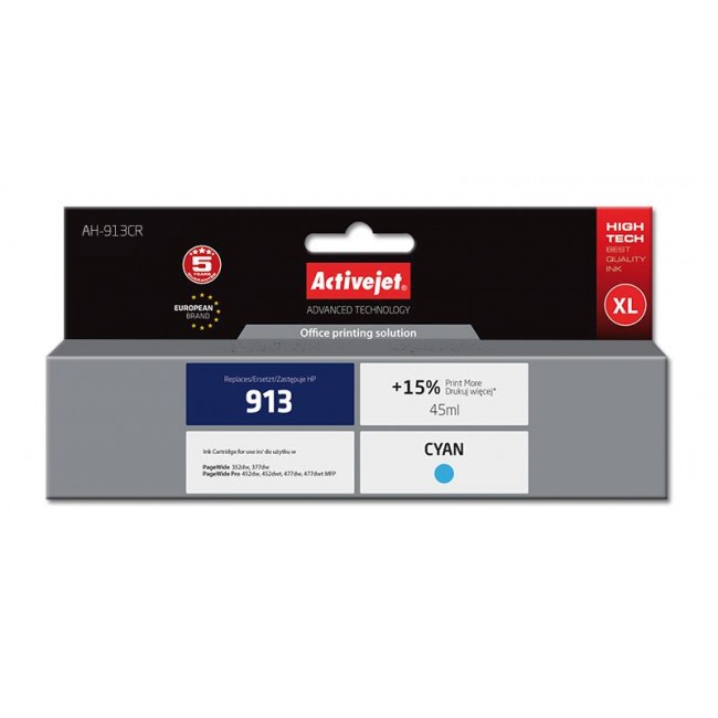Activejet AH-913CR ink (replacement for HP 913 F6T77AE Premium 45 ml cyan)