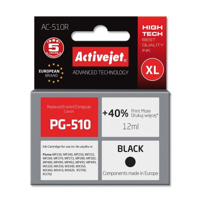 Activejet AC-510R Ink cartridge (replacement for Canon PG-510 Premium 12 ml black)