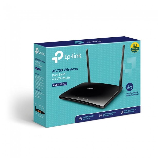 TP-Link Archer MR200 wireless router Fast Ethernet Dual-band (2.4 GHz / 5 GHz) 4G Black