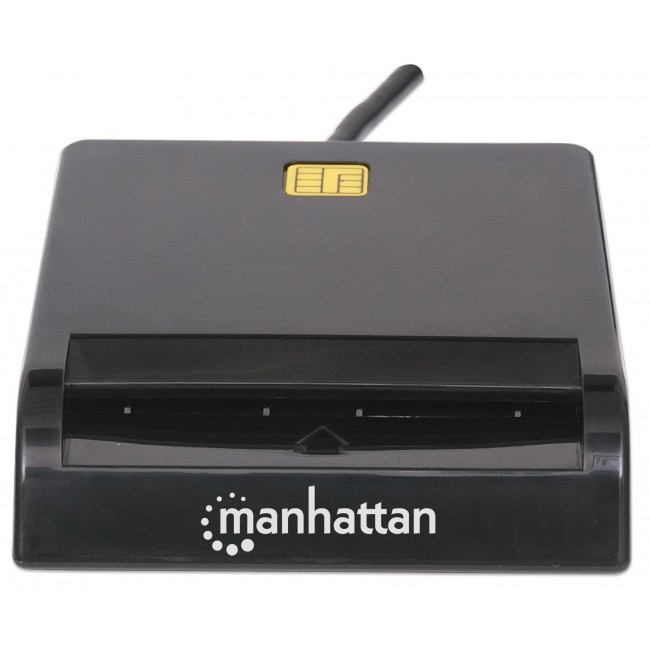 Manhattan USB-A Contact Smart Card Reader, 12 Mbps, Friction type compatible, External, Windows or Mac, Cable 105cm, Black, Three Year Warranty, Blister