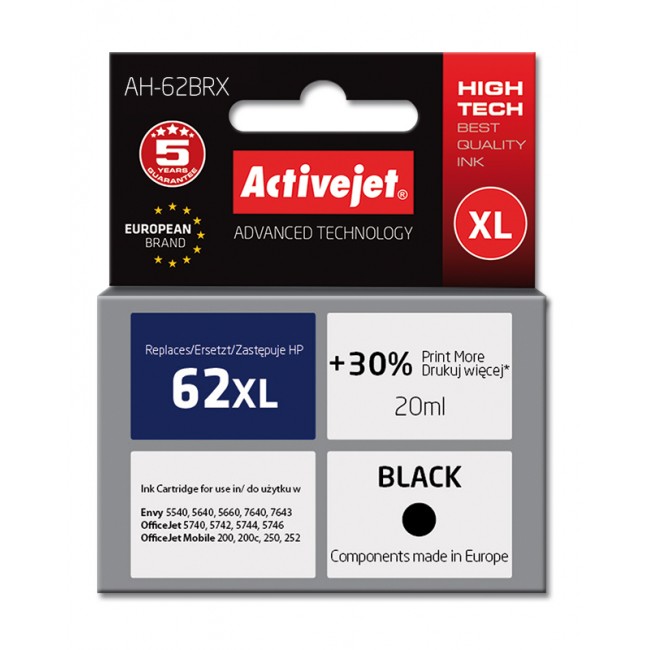 Activejet AH-62BRX ink (replacement for HP 62XL C2P05AE Premium 20 ml black)