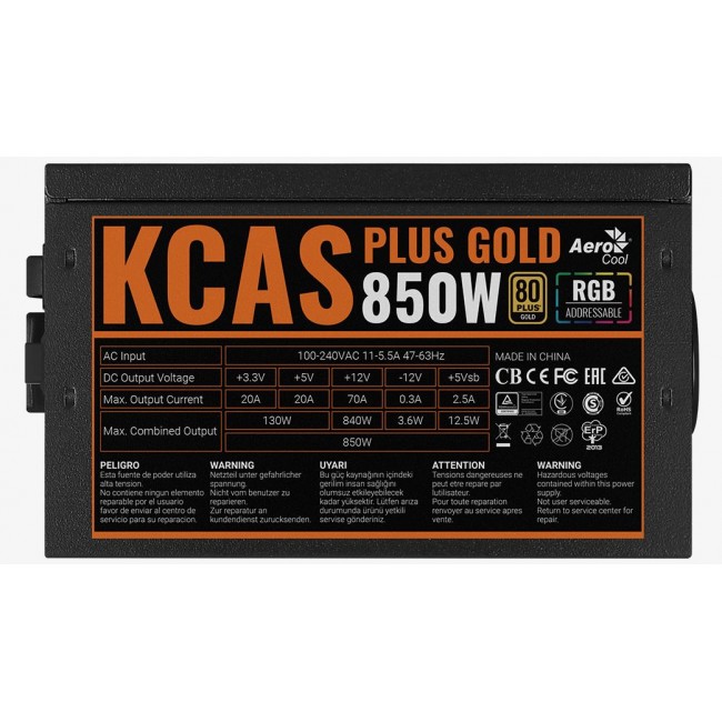 Aerocool KCAS PLUS GOLD 850W power supply unit 20+4 pin ATX Black