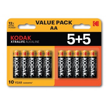 Kodak XTRALIFE Alkaline AA Battery 10 (5+5 pack)