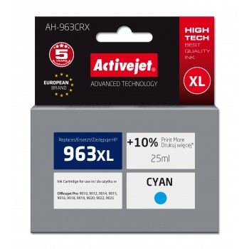 Activejet AH-963CRX Ink (replacement for HP 963XL 3JA27AE Premium 1760 pages 25 ml, cyan)