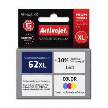 Activejet AH-62CRX ink (replacement for HP 62XL C2P07AE Premium 18 ml color)
