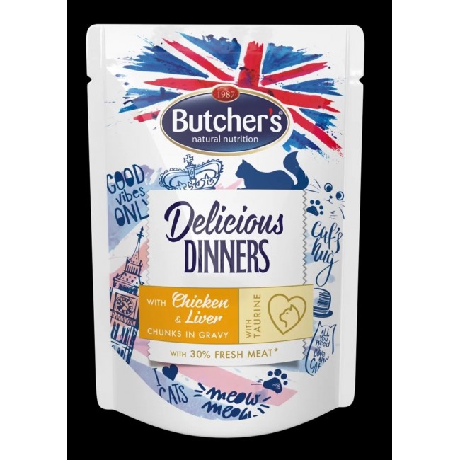 BUTCHER'S Delicious Dinners with chicken and liver - wet cat food - 100 g