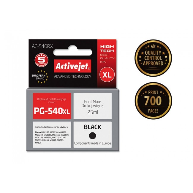 Activejet AC-540RX ink for Canon printer Canon PG-540 XL replacement Premium 25 ml black