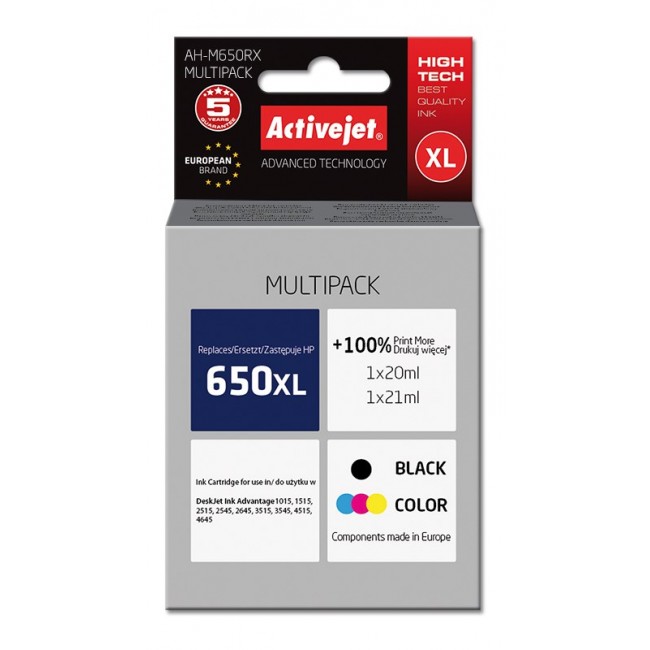 Activejet AH-M650RX Ink cartridge (replacement for HP 650 CZ101AE/CZ102AE Premium 1 x 20 ml, 1 x 21 ml 1110 pages, black, colour)