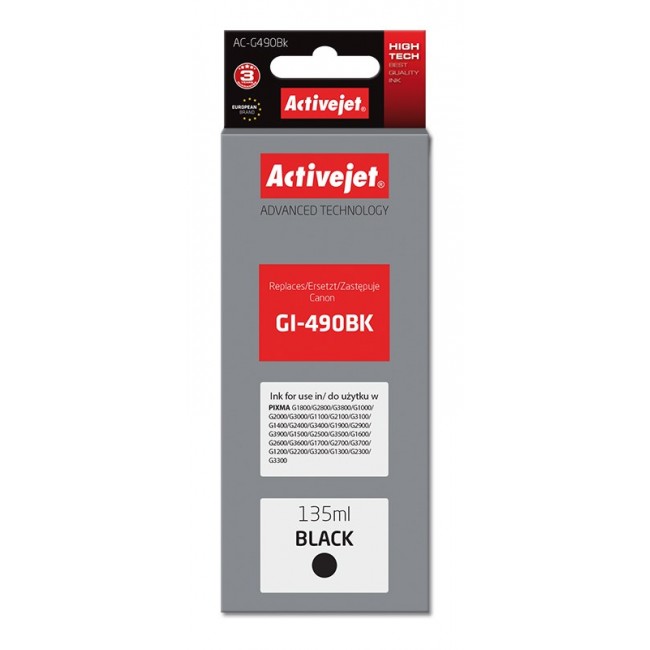 Activejet AC-G490Bk Ink cartridge (replacement for Canon GI-490BK Supreme 135 ml 6000 pages, black)