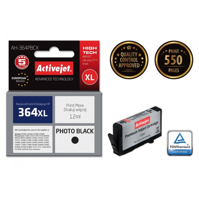 Activejet AH-364PBCX HP Printer Ink, Compatible with HP 364XL CB322EE Premium 12 ml black, photo.