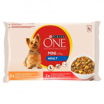 PURINA One Mini Adult Chicken, Beef - wet dog food - 4x100 g