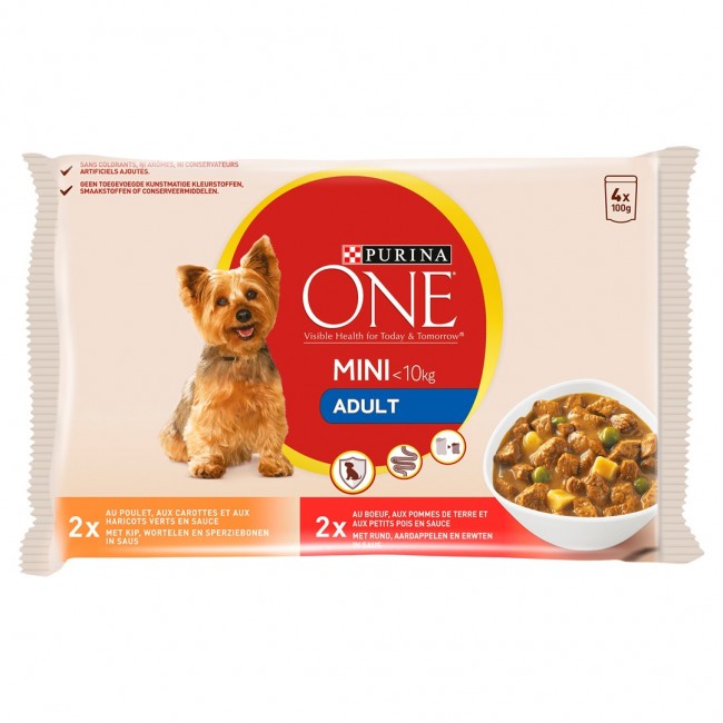 PURINA One Mini Adult Chicken, Beef - wet dog food - 4x100 g