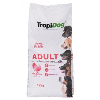 TROPIDOG Premium Adult Medium & Large Turkey with rice - dry dog food - 12 kg