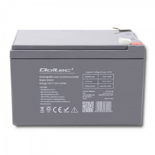 Qoltec 53049 AGM battery | 12V | 12Ah