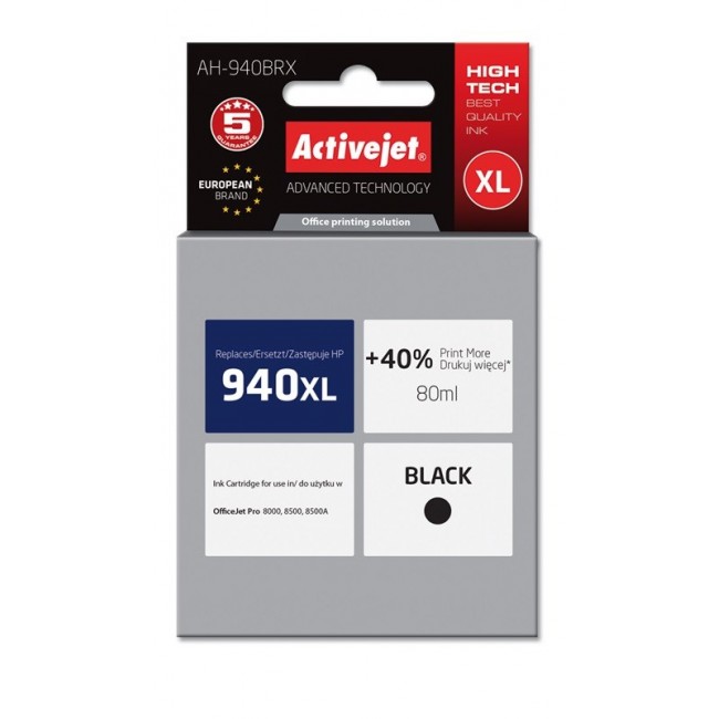 Activejet AH-940BRX Ink (replacement for HP 940XL C4906AE Premium 80 ml black)
