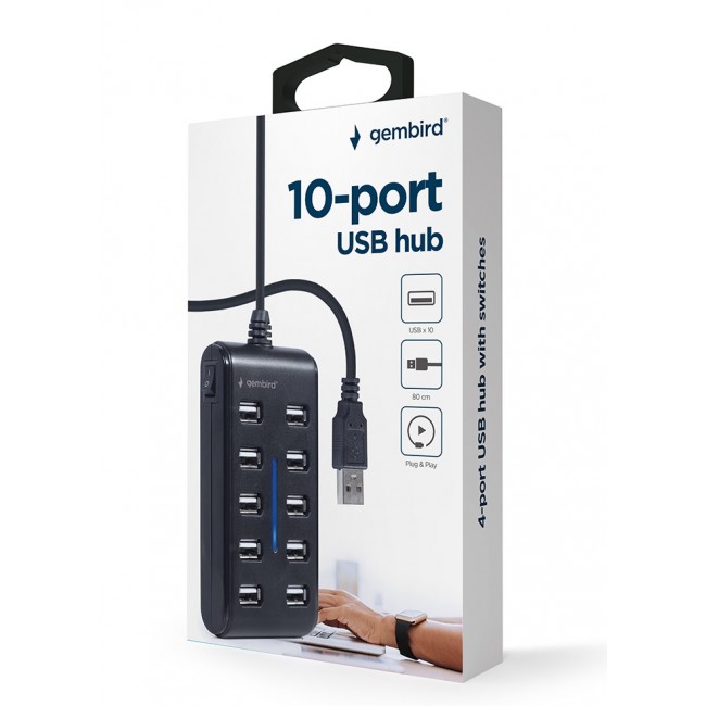 Gembird UHB-U2P10P-01 10-port USB 2.0 hub, black