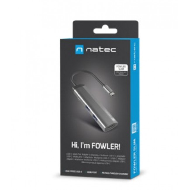 NATEC Fowler Slim Wired USB 3.2 Gen 1 (3.1 Gen 1) Type-C Black, Chrome