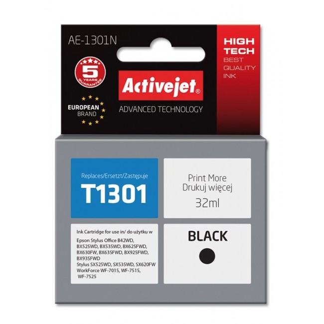 Activejet AE-1301N Ink cartridge (replacement for Epson T1301 Supreme 32 ml black)
