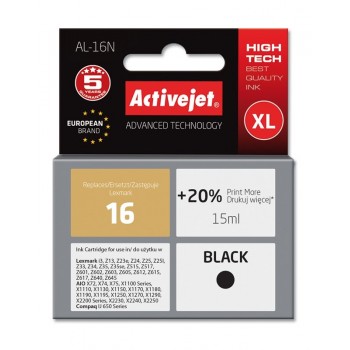 Activejet AL-16N Ink Cartridge (replacement for Lexmark 16 10N0016 Supreme 15 ml black)