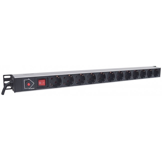 Intellinet Vertical Rackmount 12-Way Power Strip - German Type, With On/Off Switch and Overload Protection, 1.6m Power Cord