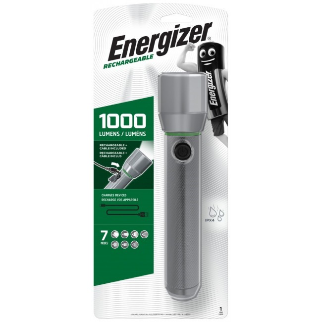 Energizer Metal Vision HD Rechargeable LED Handheld Flashlight 1000 LM, USB charging