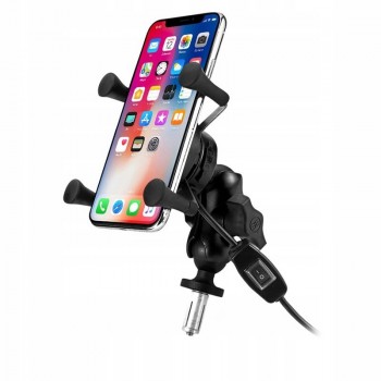MOTORBIKE PHONE HOLDER FREEDCONN MC7W WITH INDUCTIVE CHARGER + BM2R HEAD TUBE ATTACHMENT