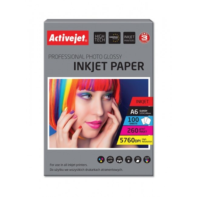 Activejet AP6-260GR100 photo paper for ink printers A6 100 pcs, 10x15