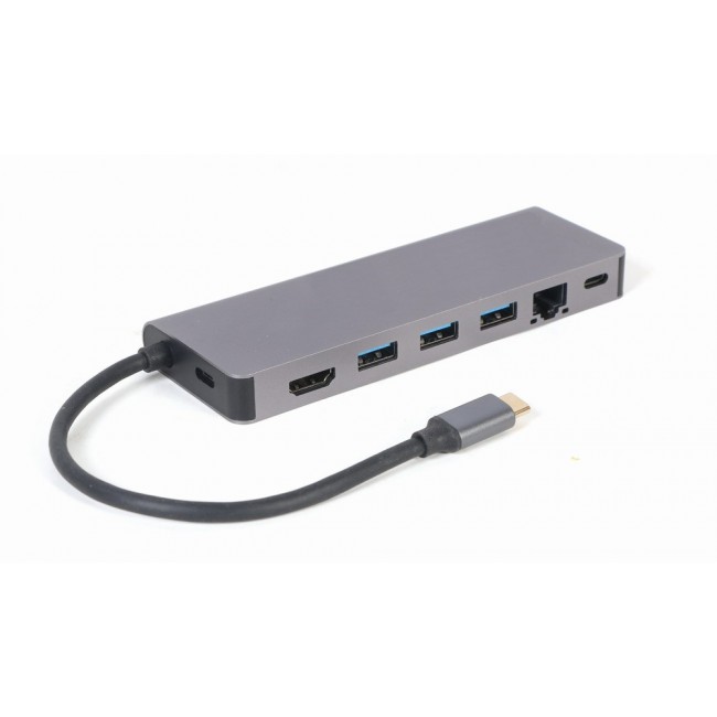 Gembird A-CM-COMBO5-05 USB Type-C 5-in-1 multi-port adapter (Hub + HDMI + PD + card reader + LAN)