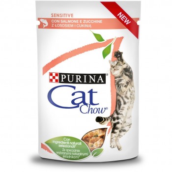Purina Cat Chow Sensitive Gig with salmon and zucchini in sauce - Wet food for cats - 85 g
