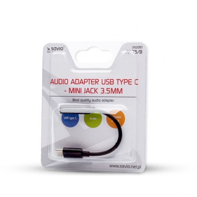 SAVIO USB Type 3.1 C (M) Jack 3.5mm (F) Audio adapter Black AK-35/B