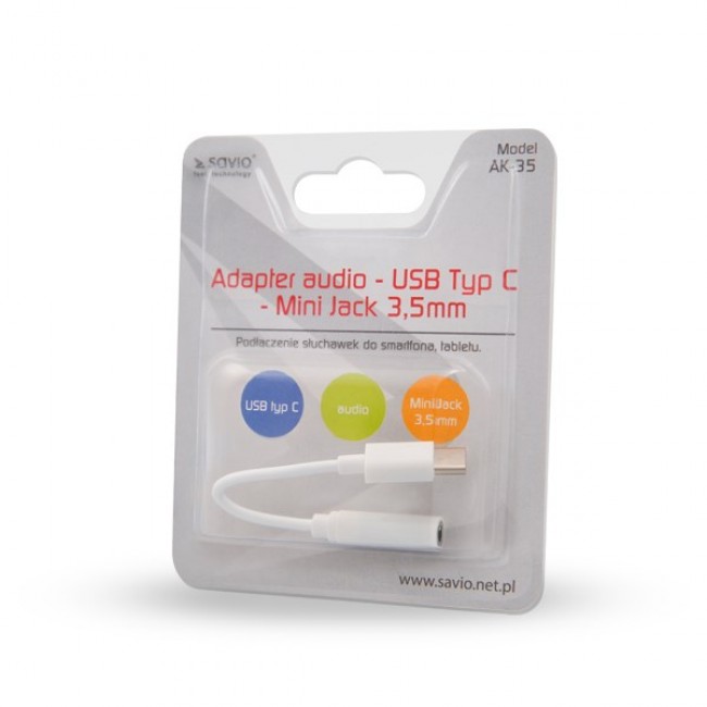 SAVIO USB Type 3.1 C (M) Jack 3.5mm (F) Audio adapter White AK-35