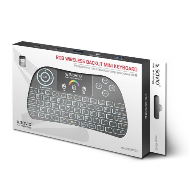 SAVIO KW-03 Illuminated wireless mini keyboard RGB TV Box, Smart TV, consoles, PC KW-03