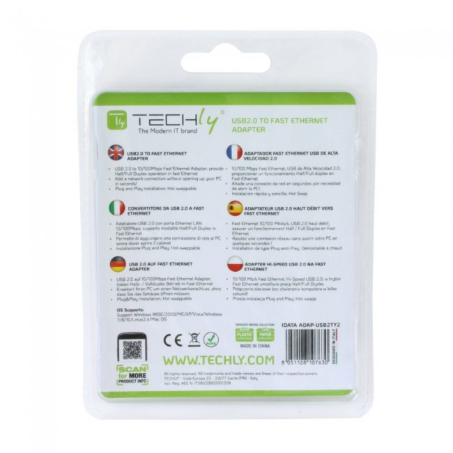 Techly USB2.0 to Fast Ethernet 10/100 Mbps converter