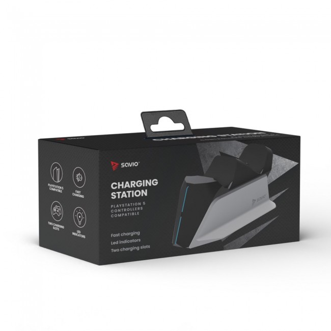 SAVIO GCS-01 Dual charging station for PS5 pads, Dual Sense, USB, black