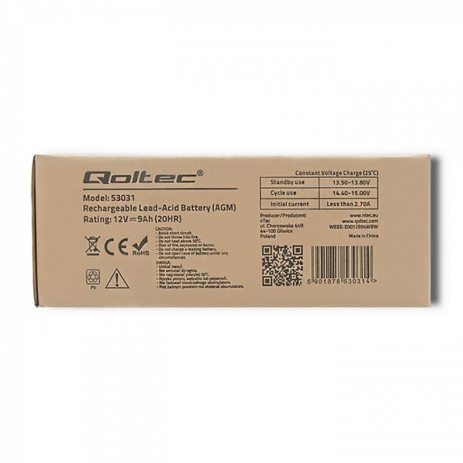 Qoltec 53031 AGM battery | 12V | 9Ah | max 135A