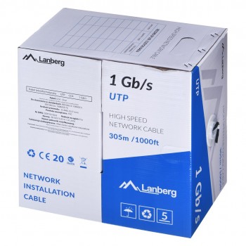 LANBERG UTP CABLE 1GB/S 305M WIRE CCA BLACK