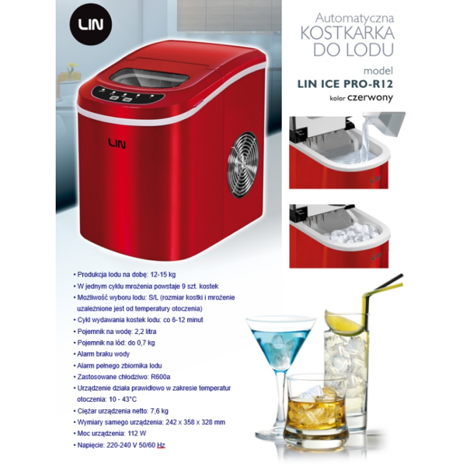 Portable ice cube maker LIN ICE PRO-R12 red