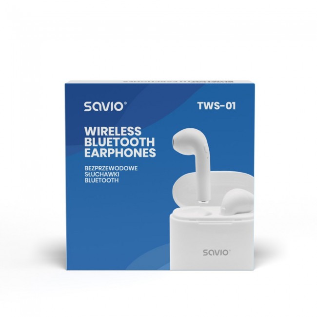 Savio TWS-01 Wireless Bluetooth Earphones, White