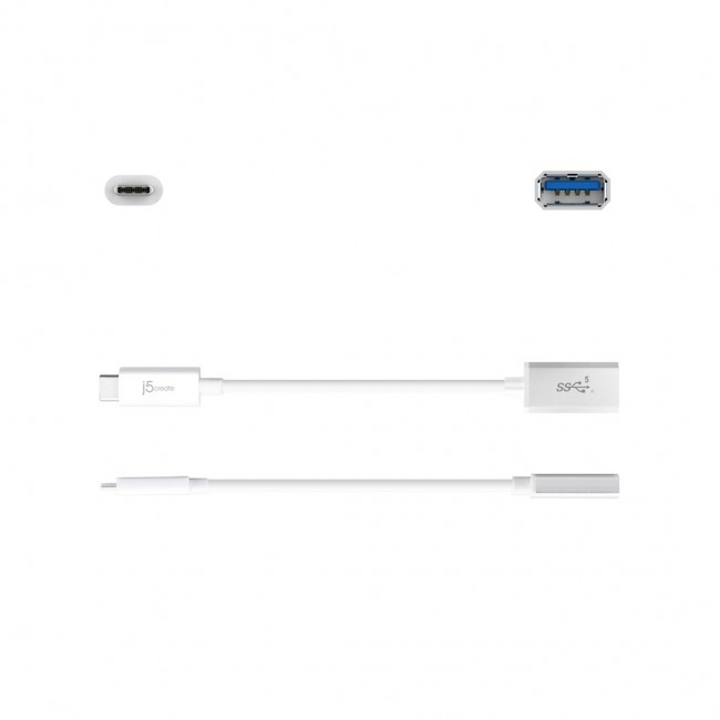 Adapter j5create USB-C 3.1 to Type-A Adapter (USB-C m - USB3.1 f 10cm colour white) JUCX05-N