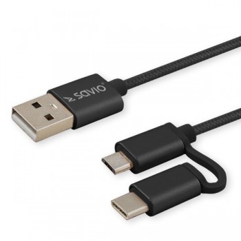 Savio CL-128 USB cable 1 m USB 2.0 USB A USB C/Micro-USB A Black