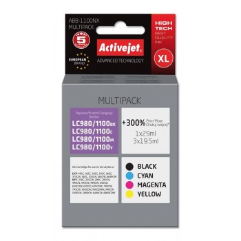 Activejet ABB-1100NX Ink cartridge (replacement for Brother LC1100/980 Supreme 1 x 29 ml, 3 x 19.5 ml black, magenta, cyan, yellow)