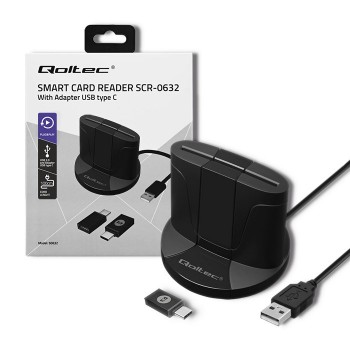 Qoltec 50632 Intelligent Smart ID chip card reader SCR-0632 | USB type C