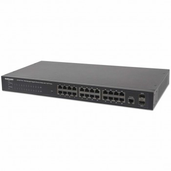 Intellinet 24-Port Gigabit Ethernet PoE+ Web-Managed Switch with 2 SFP Ports, 24 x PoE ports, IEEE 802.3at/af Power over Ethernet (PoE+/PoE), 2 x SFP, Endspan, 19