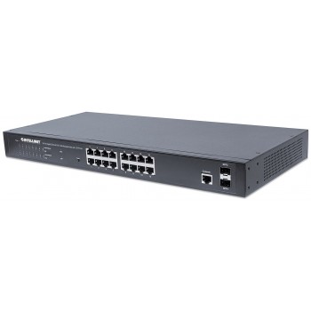 Intellinet 16-Port Gigabit Ethernet PoE+ Web-Managed Switch with 2 SFP Ports, 16 x PoE ports, IEEE 802.3at/af Power over Ethernet (PoE+/PoE), 2 x SFP, Endspan, 19