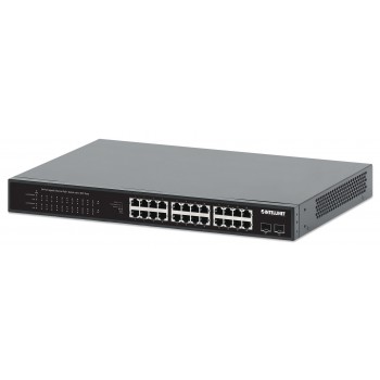 Intellinet 24-Port Gigabit Ethernet PoE+ Switch with 2 SFP Ports IEEE 802.3at/af (PoE+/PoE) Compliant, PoE Power Budget of 370 W, Two 1G SFP Open Slots, 19