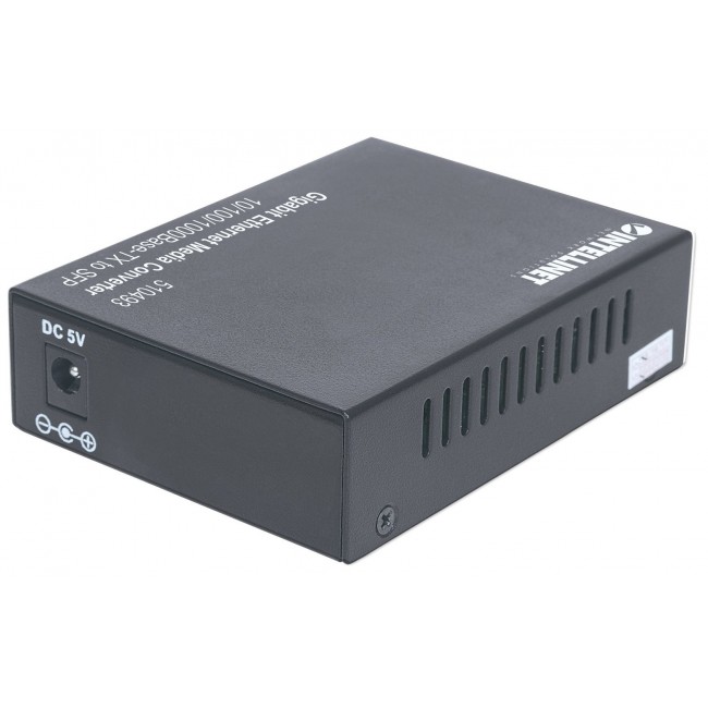 Intellinet Gigabit Ethernet to SFP Media Converter, 10/100/1000Base-Tx to SFP slot, empty (Euro 2-pin plug)